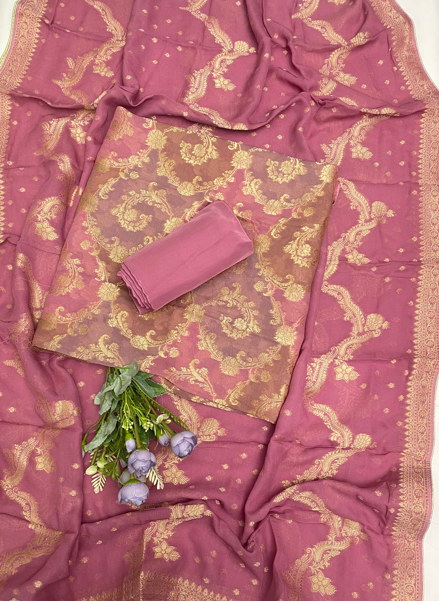 Georgette Banarasi Dusty Lilac Fabric / Banarasi Hut Collection