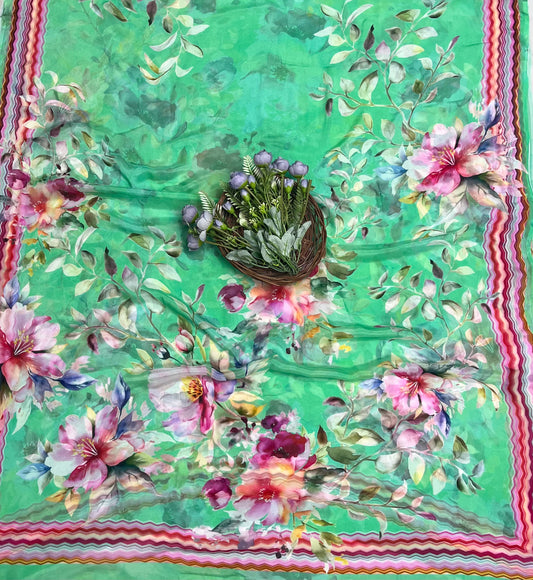 Chinon Green Suit Fabric / Phoolon Ka Ghar