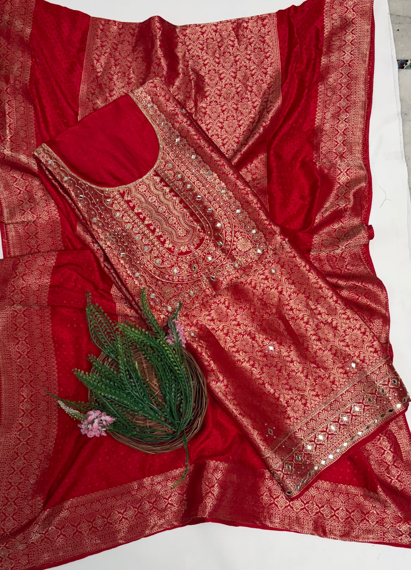 Banarasi Red Suit Fabric / Karwachauth Collection