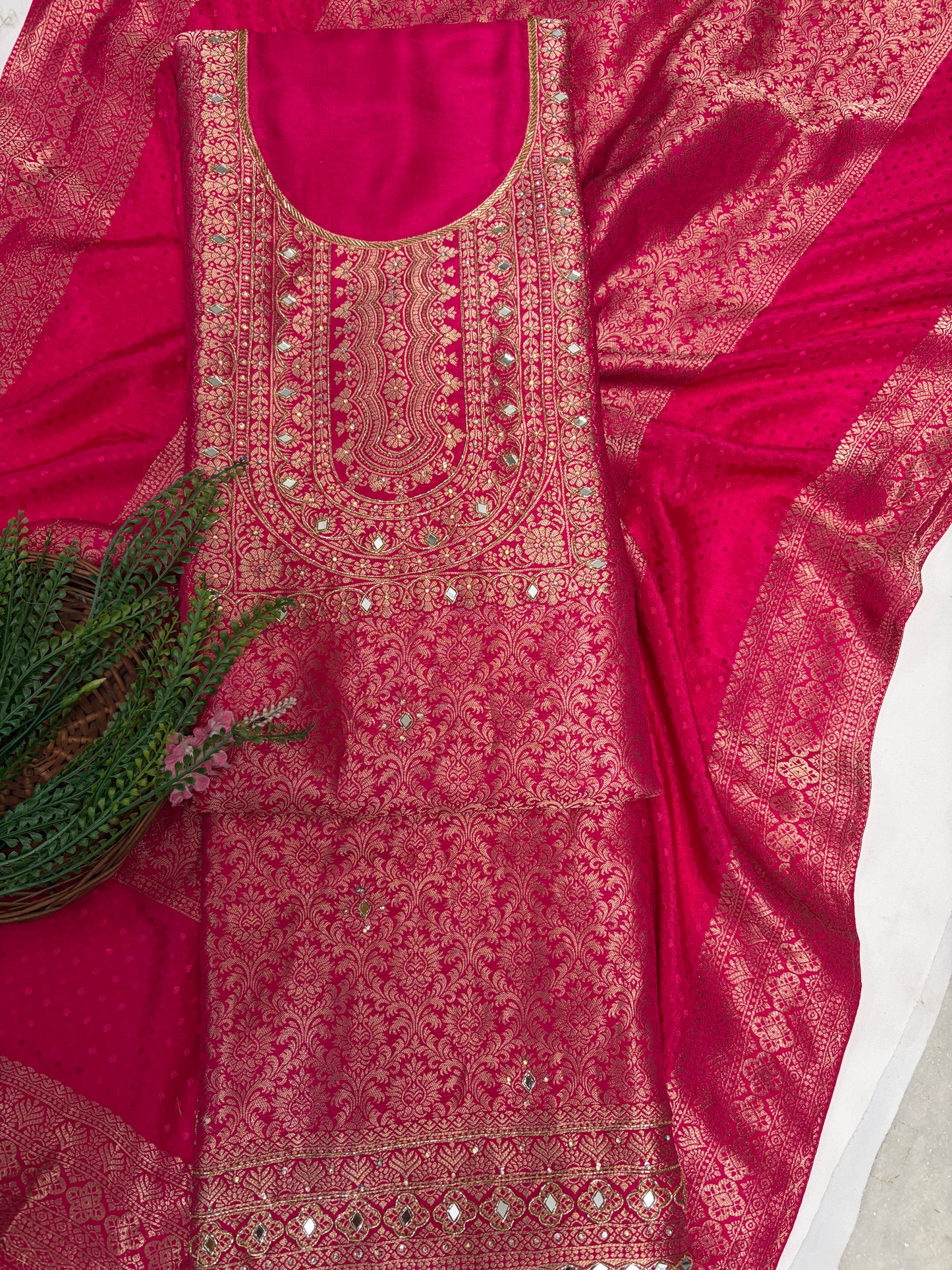 Banarasi Magenta Suit Fabric / Karwachauth Collection