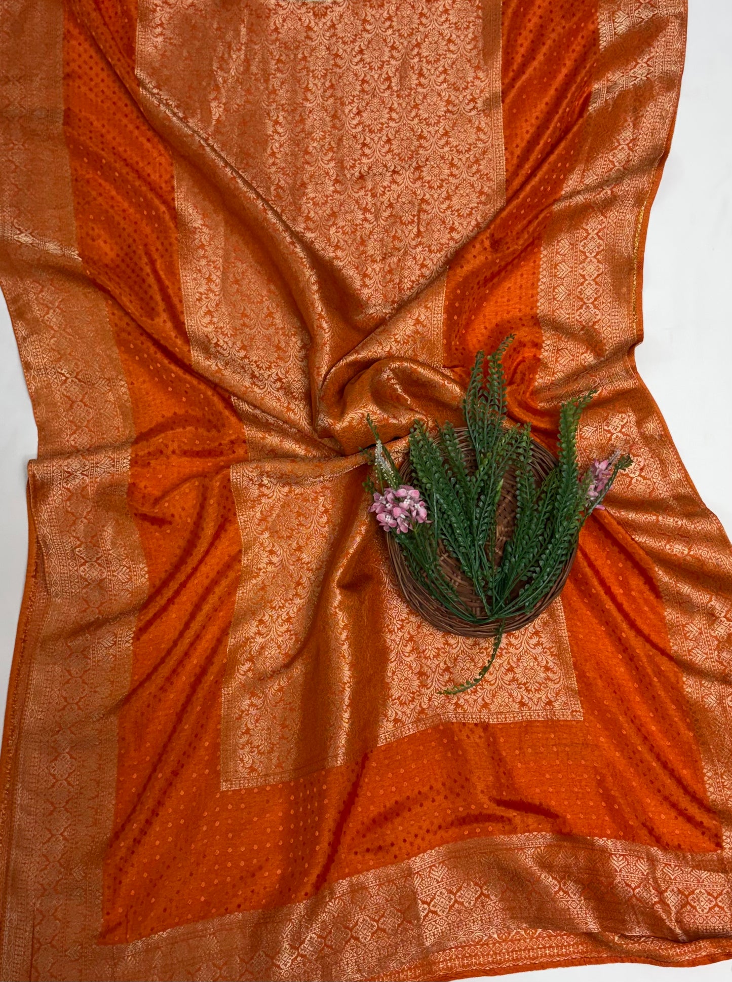 Banarasi Rust Orange Suit Fabric / Karwachauth Collection