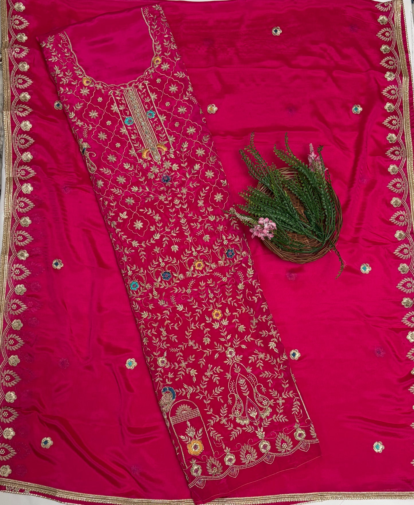Crepe Magenta Suit Fabric / Karwachauth Collection