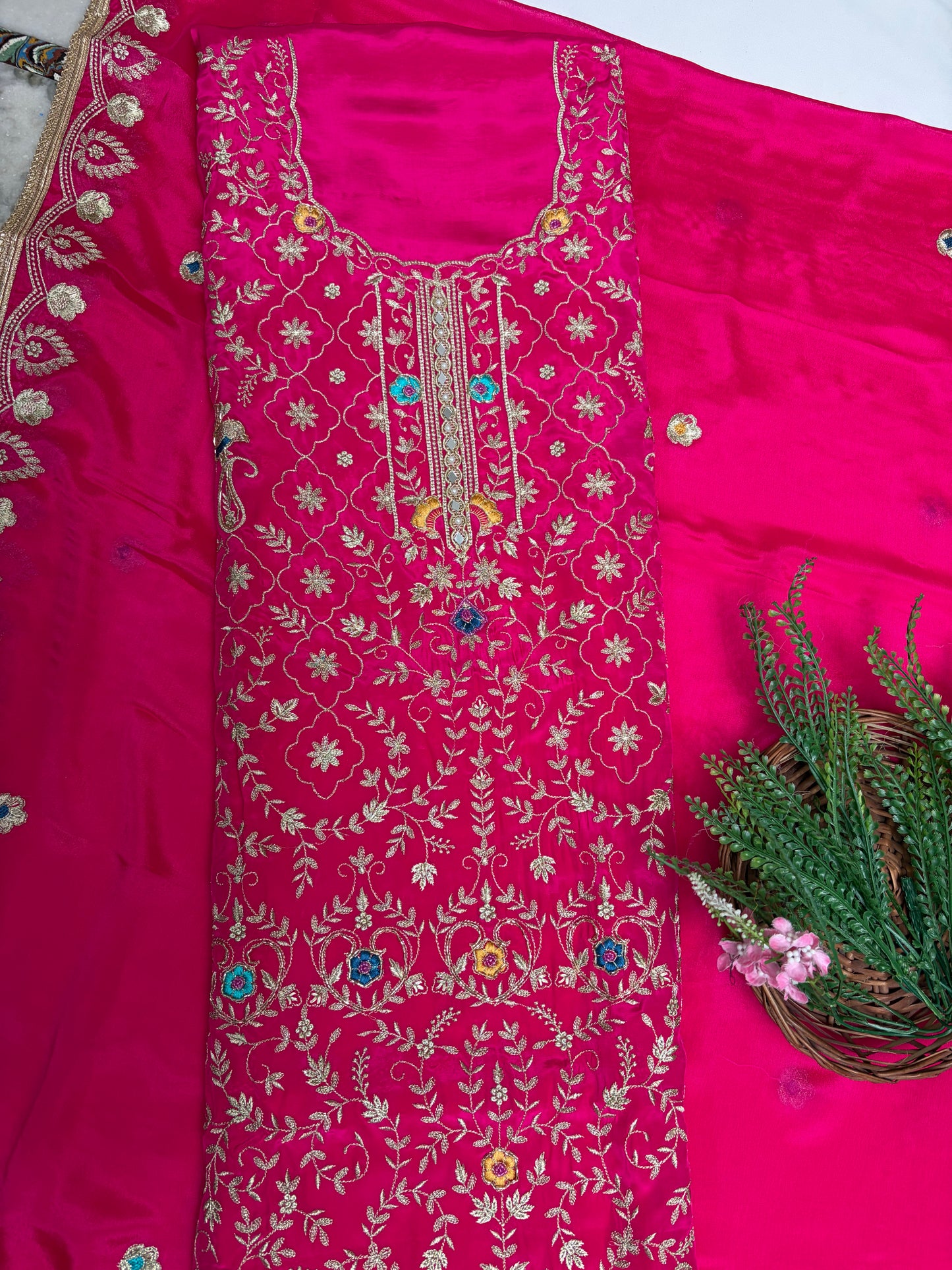 Crepe Magenta Suit Fabric / Karwachauth Collection