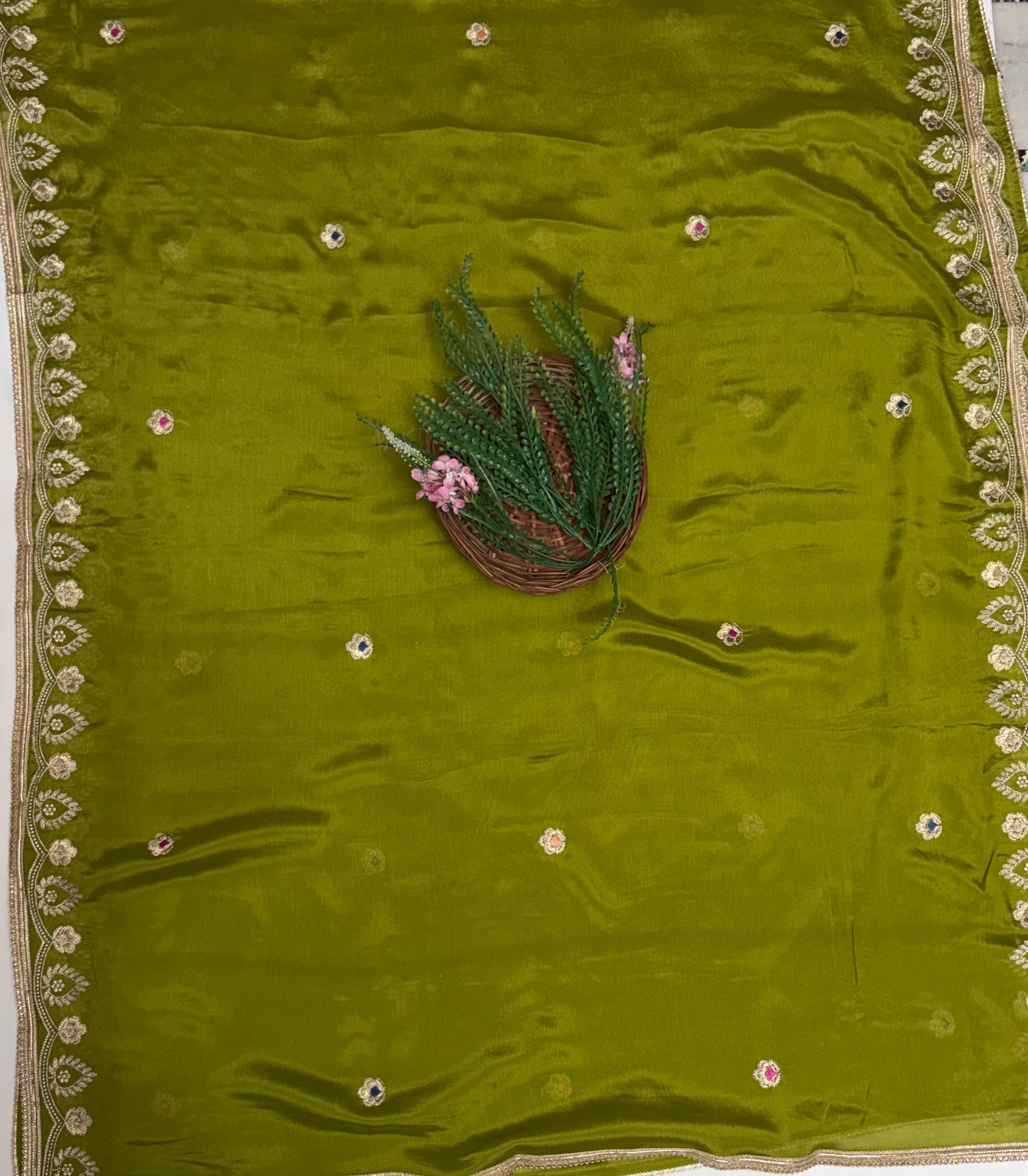 Crepe Mehndi Green Suit Fabric / Karwachauth Collection