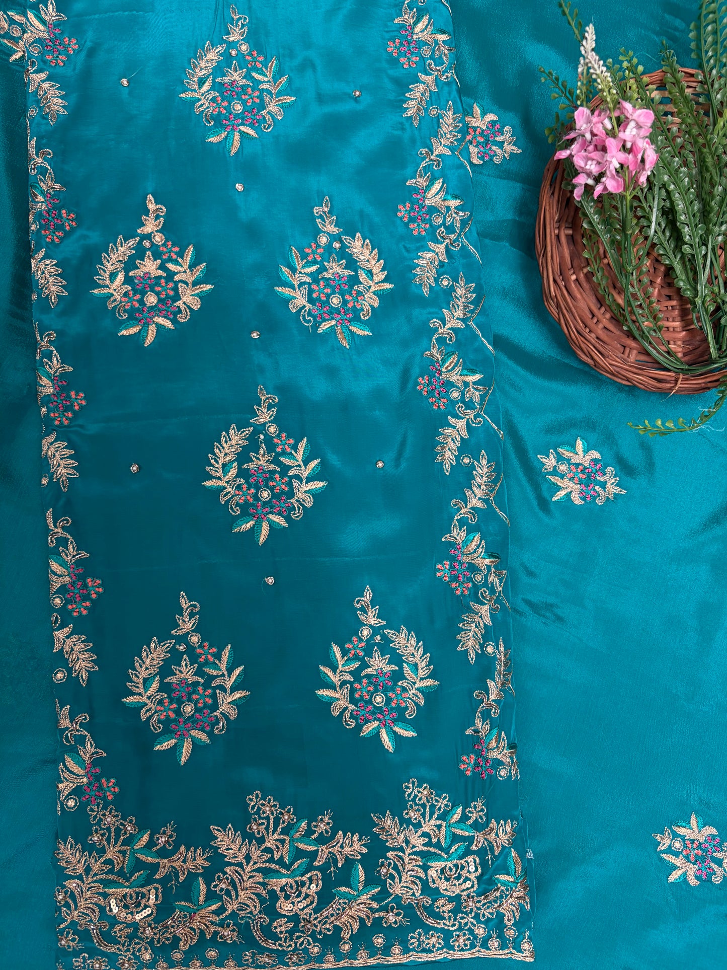 Crepe Sea Green Suit Fabric / Karwachauth Collection