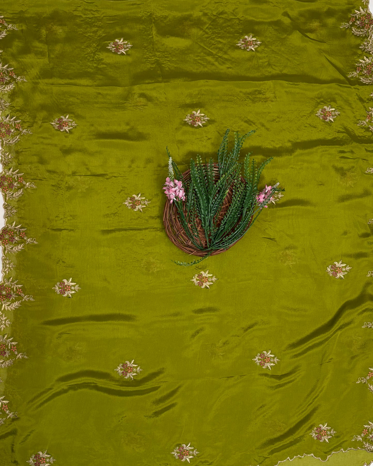 Crepe Mehndi Green Suit Fabric / Karwachauth Collection