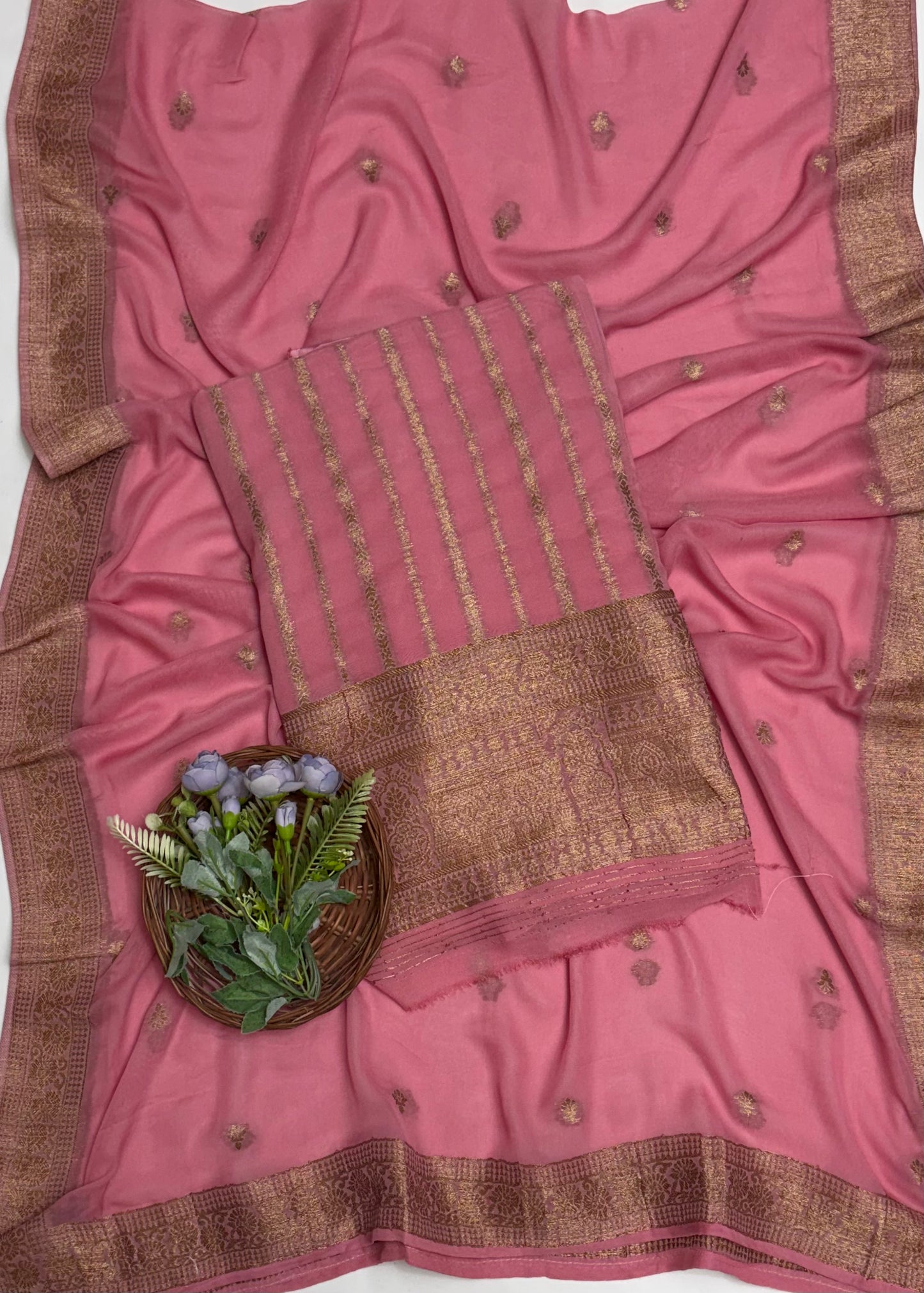 Georgette Banarasi Pink Suit Fabric / Banarasi Baithak