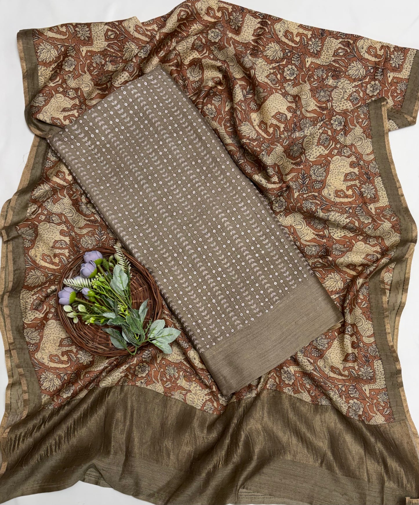 Pure Munga Silk Light Brown Suit Fabric / Banarasi Baithak