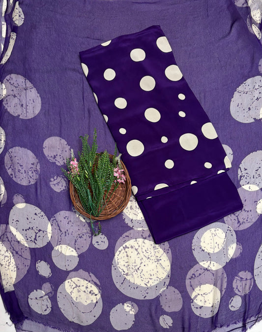 Crepe Polka Purple Suit Fabric/ Polka Story