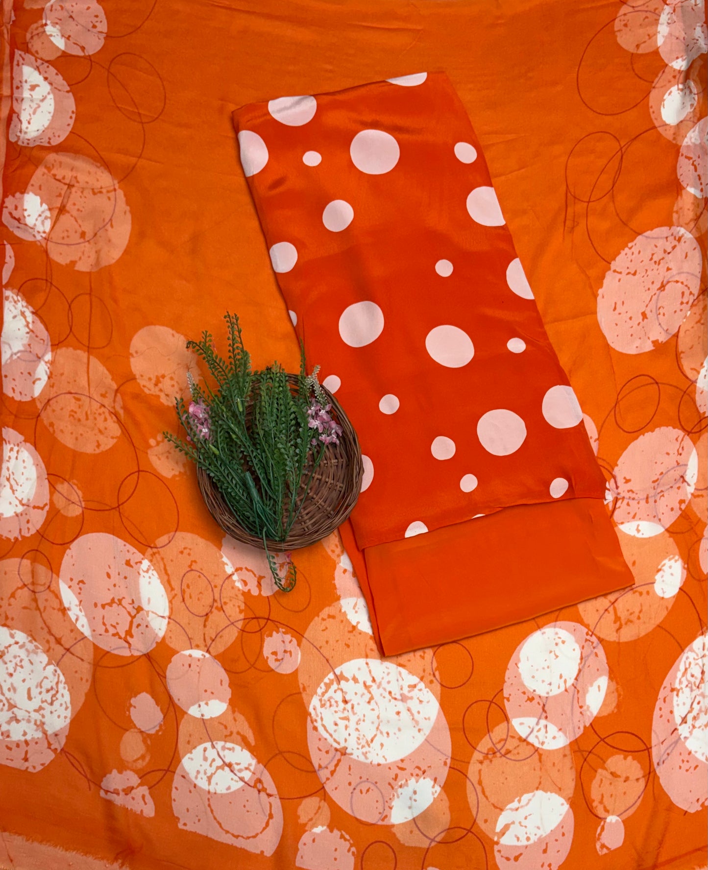 Crepe Polka Orange Suit Fabric/ Polka Story