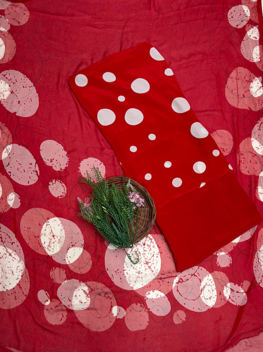 Crepe Polka Red Suit Fabric/ Polka Story
