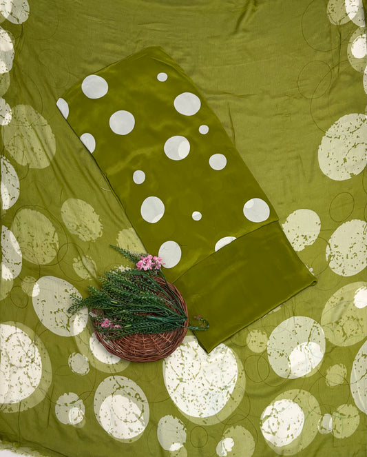 Crepe Polka Green Suit Fabric/ Polka Story