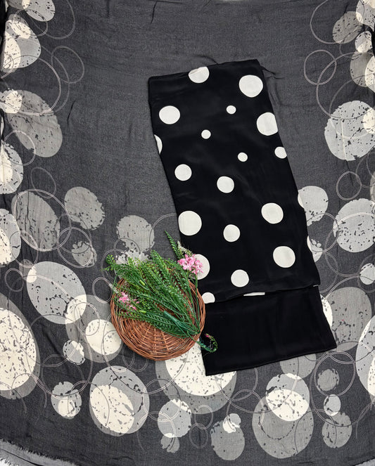 Crepe Polka Black Suit Fabric/ Polka Story