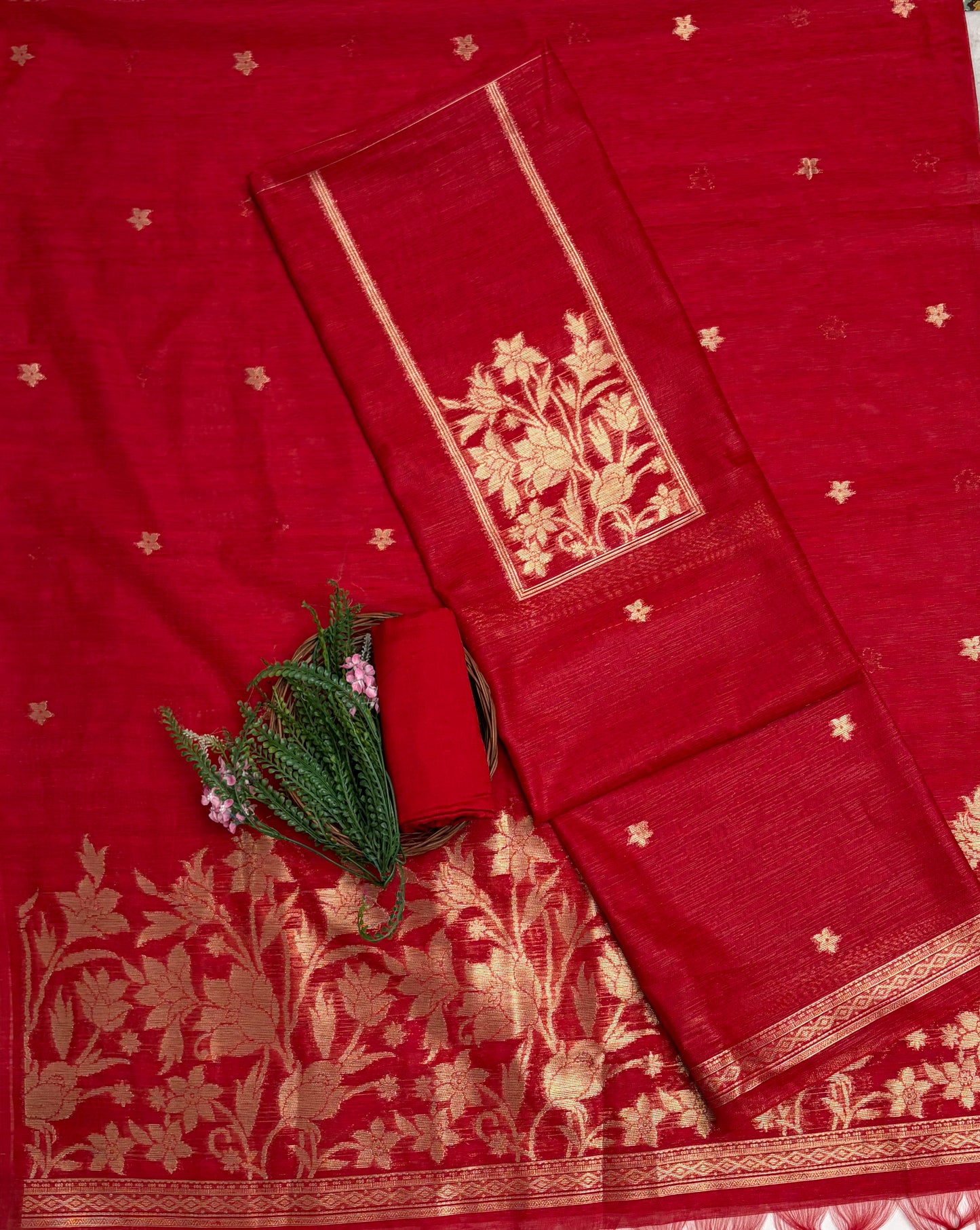 Jamdani Red Suit Fabric / Jamdani Suits