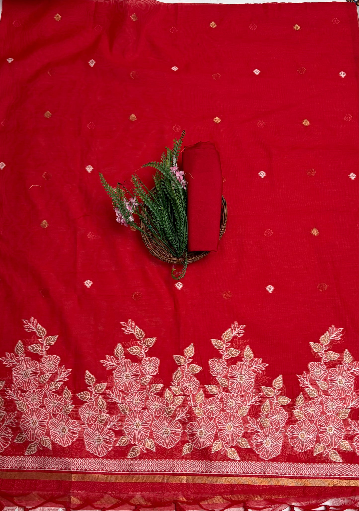 Jamdani Red Suit Fabric / Jamdani Suits