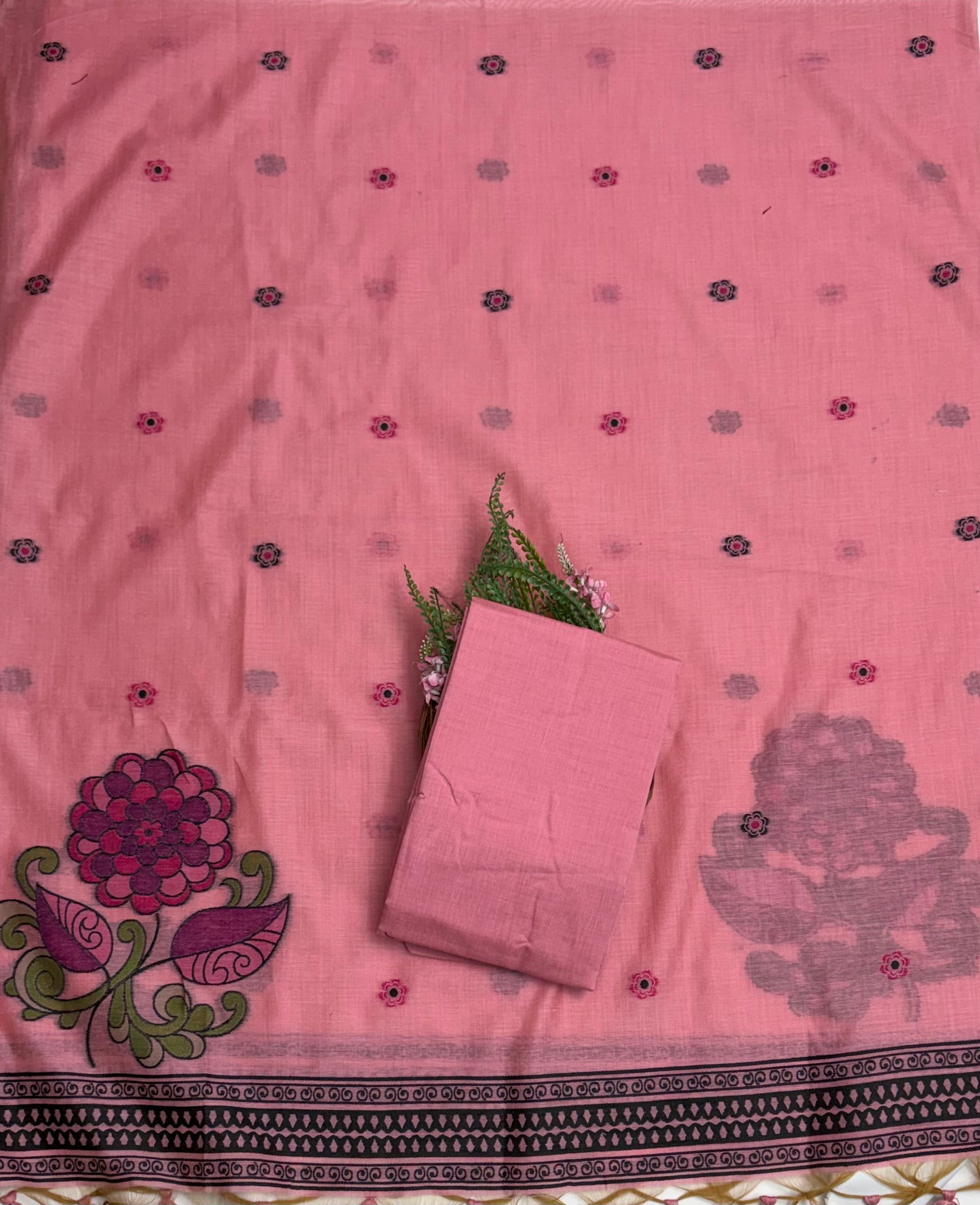 Jamdani Peach Pink Suit Fabric / Jamdani Suits