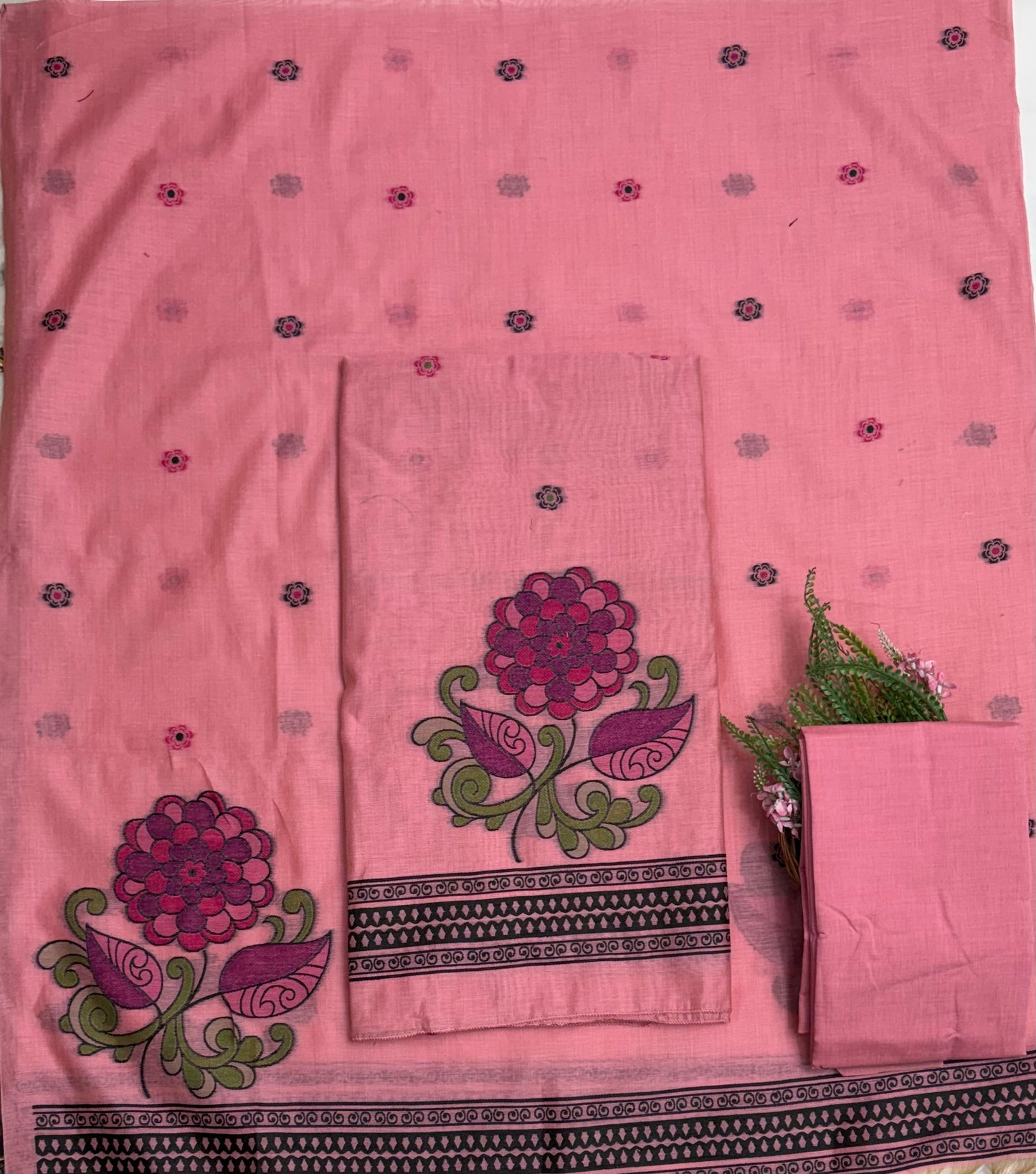 Jamdani Peach Pink Suit Fabric / Jamdani Suits