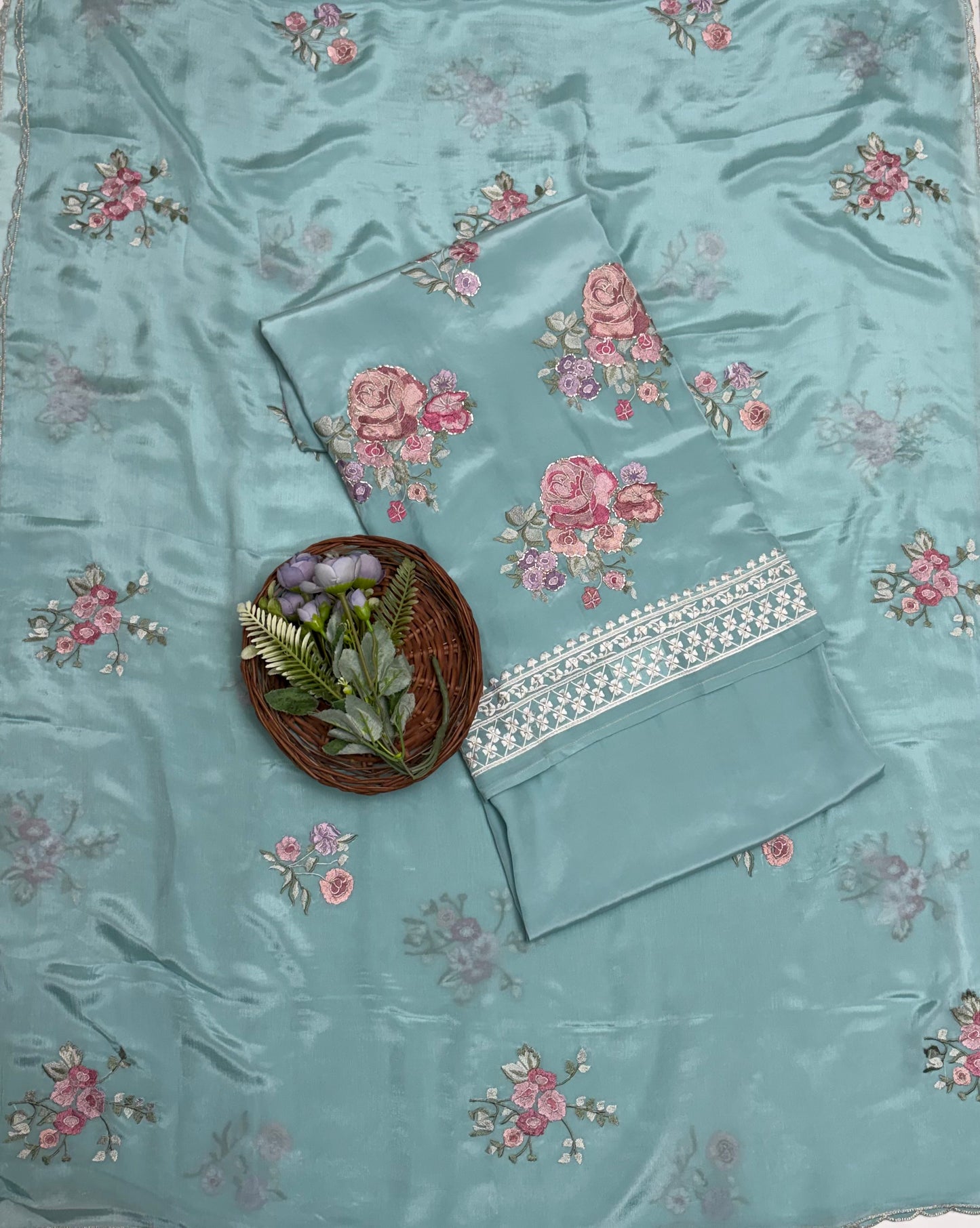 Crepe Light Blue Suit Fabric / Karwachauth Collection
