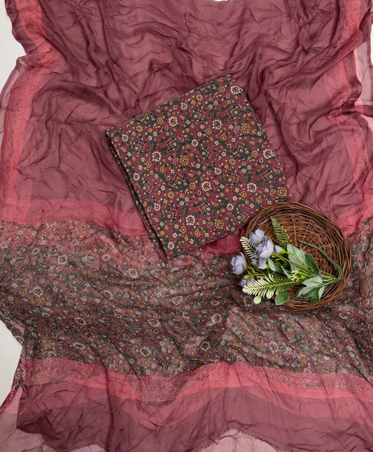 Crepe Dark Dusty Pink Suit Fabric / Phoolon Ka Ghar