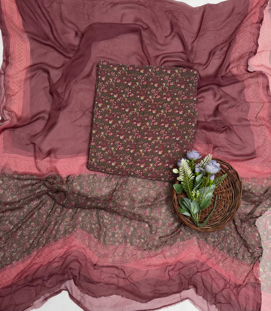 Crepe Dark Dusty Pink Suit Fabric / Phoolon Ka Ghar