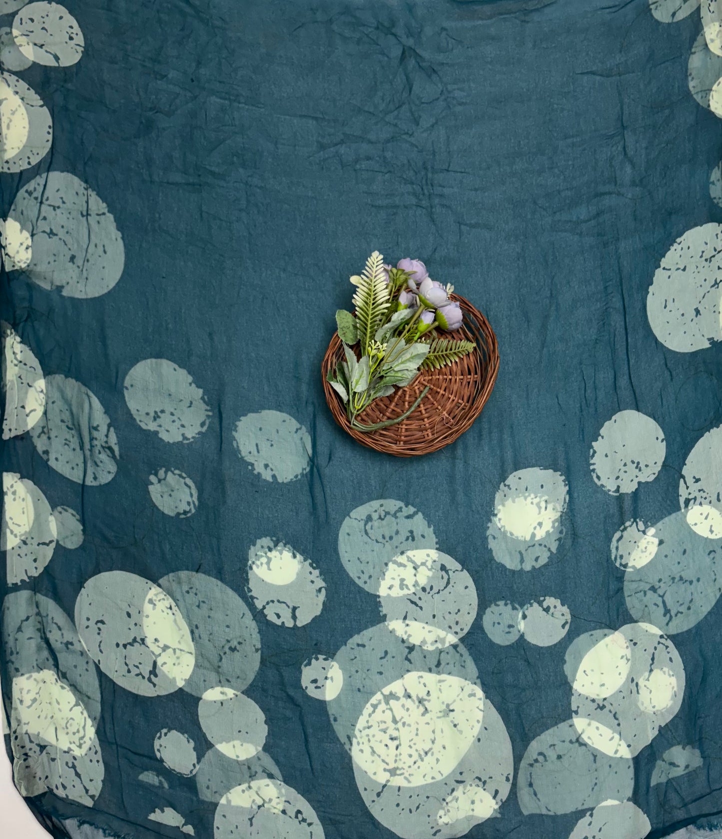 Crepe Polka Peacock Blue Suit Fabric/ Polka Story