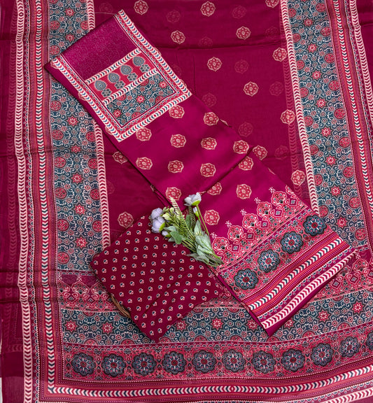 Satin Modal Burgundy Suit Fabric / Phoolon Ka Ghar