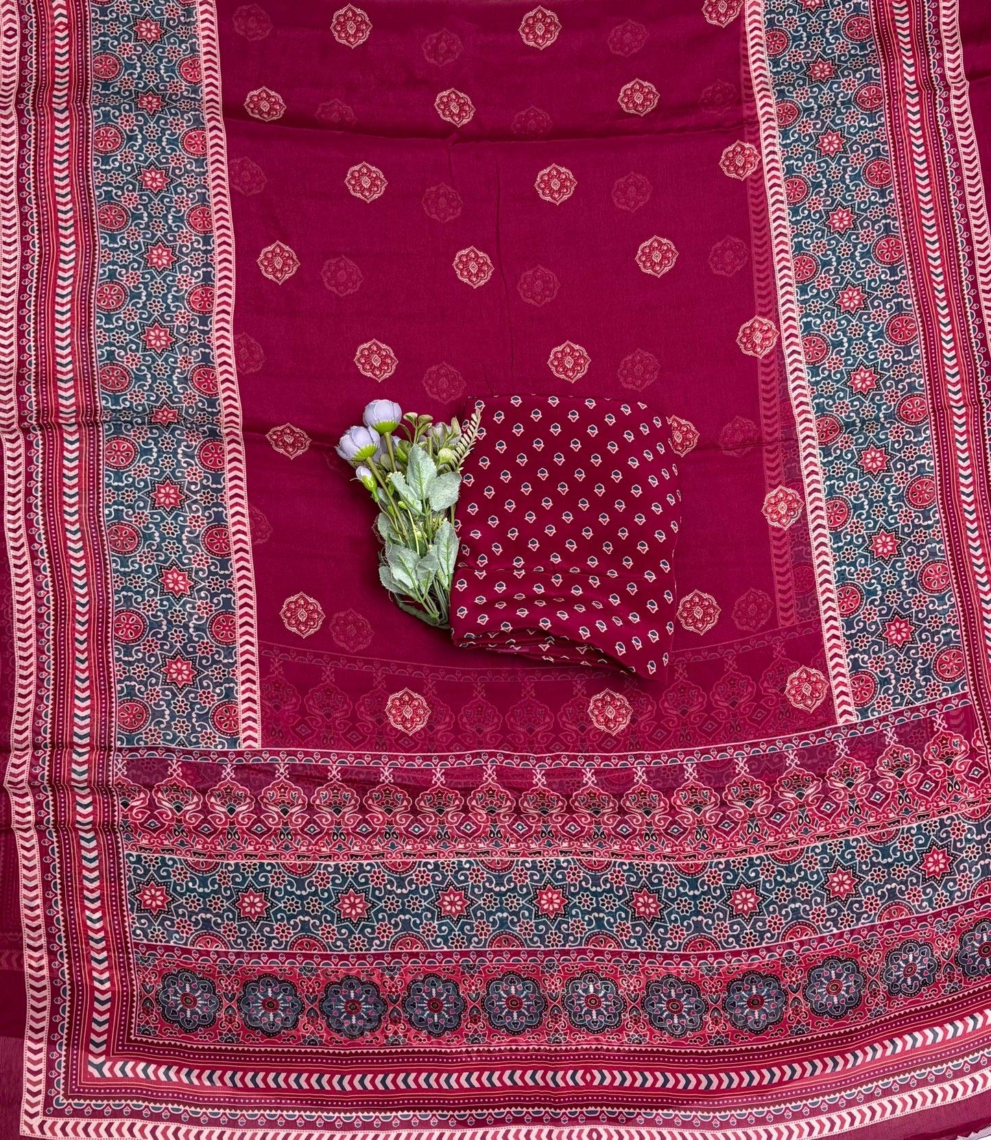 Satin Modal Burgundy Suit Fabric / Phoolon Ka Ghar