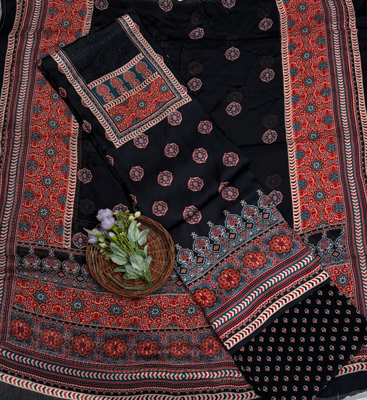 Satin Modal Black Suit Fabric / Phoolon Ka Ghar