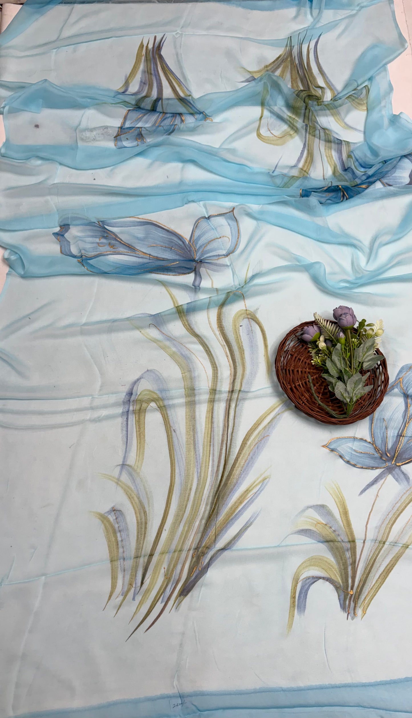 Crepe Blue Suit Fabric/ Hand Painted Suits