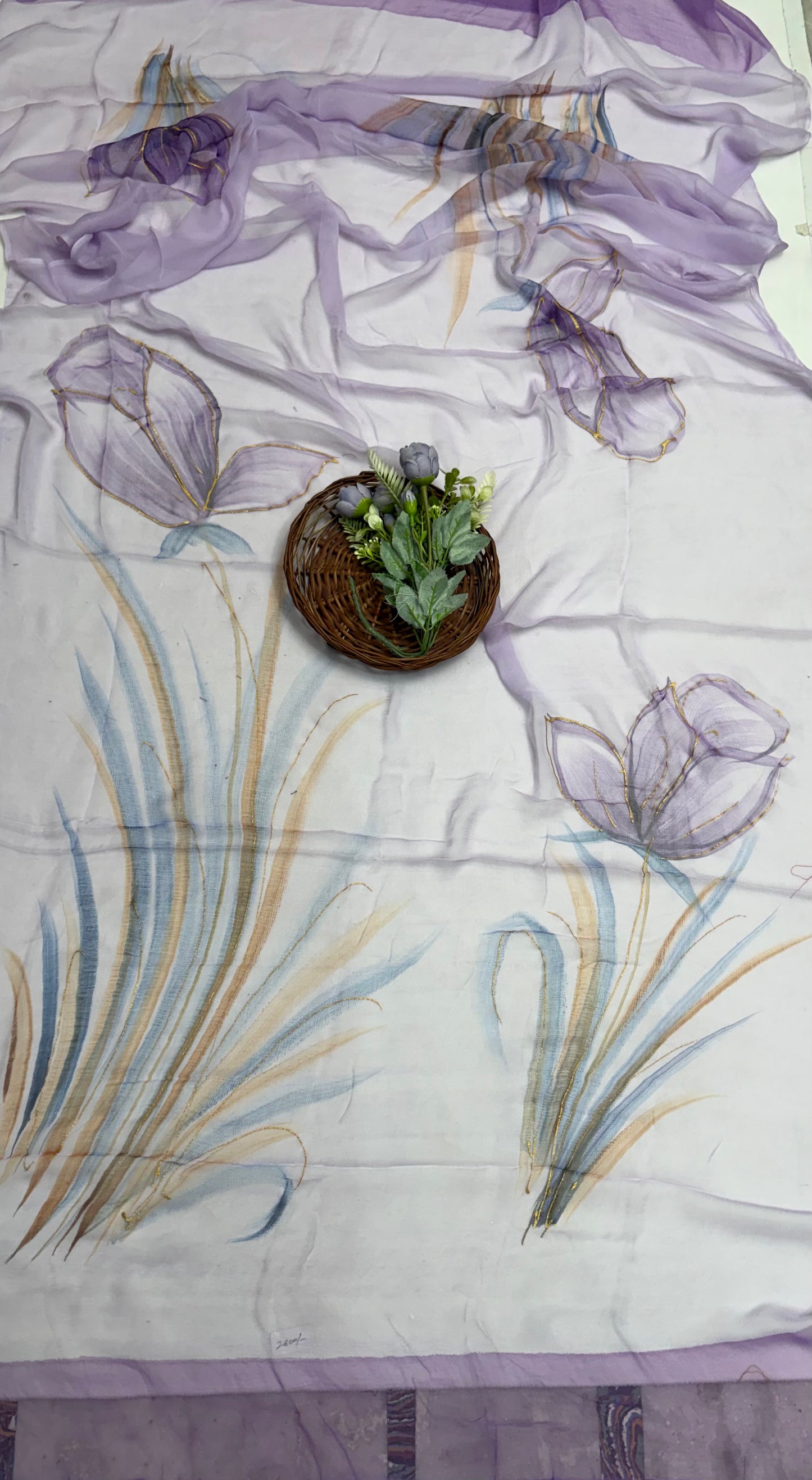Crepe Lilac Suit Fabric/ Hand Painted Suits