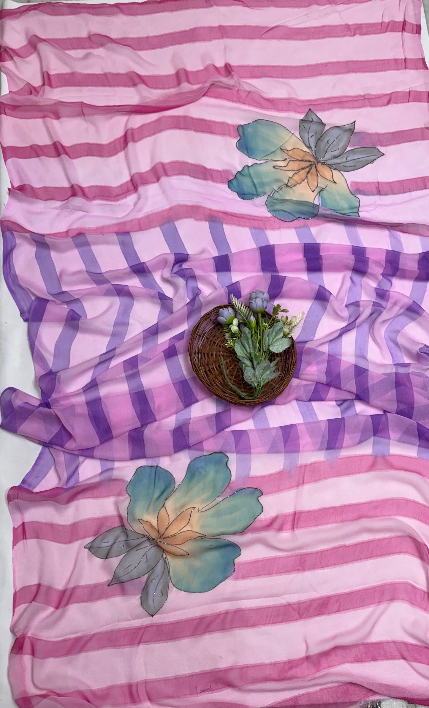 Crepe Pink Suit Fabric/ Hand Painted Suits
