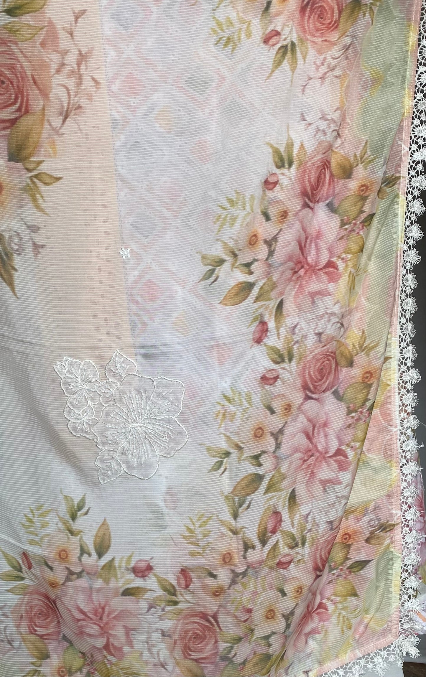 Cotton Chikan Peach Suit Fabric / Lacey Attires