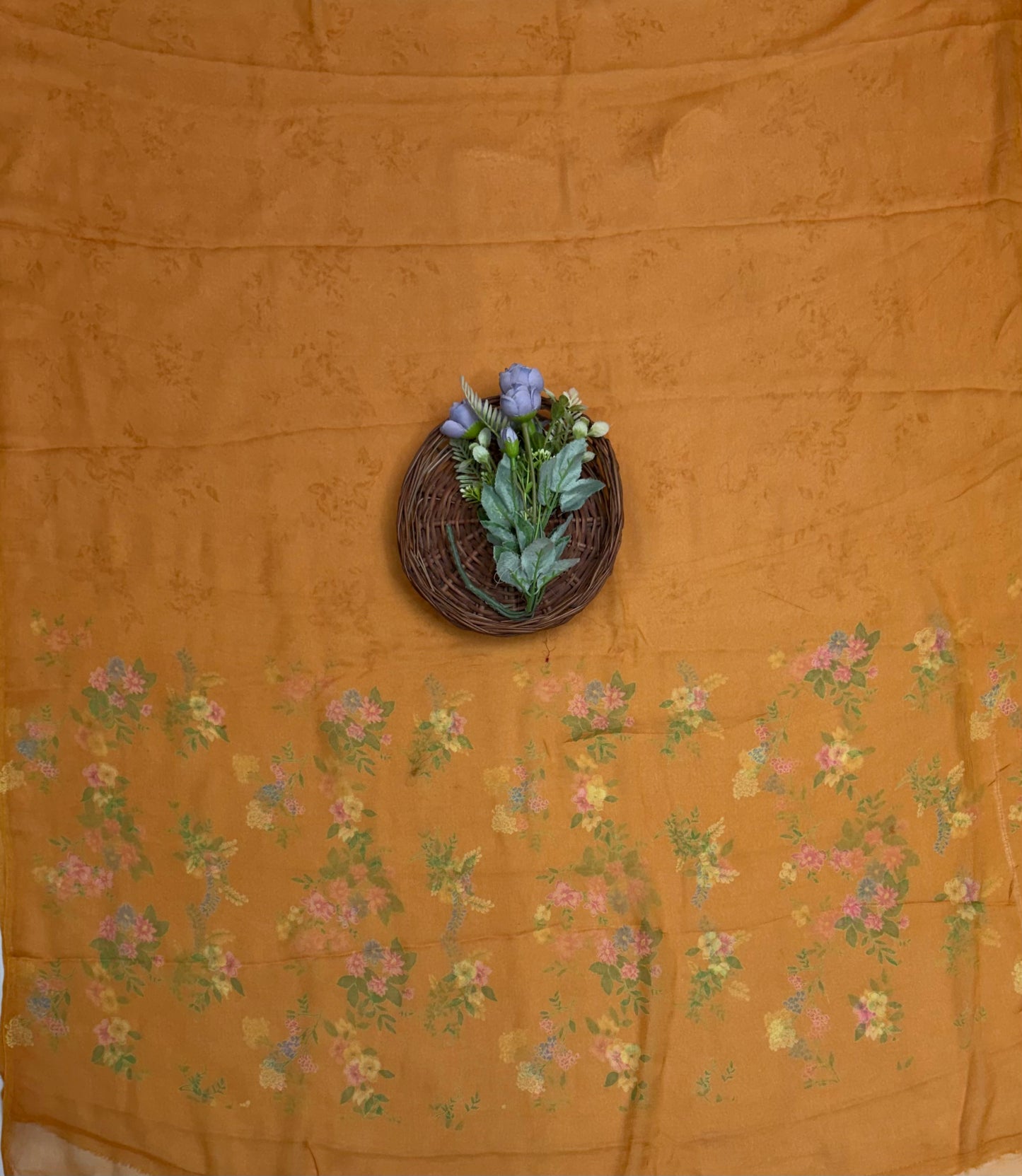 Crepe Mustard Suit Fabric / Phoolon Ka Ghar