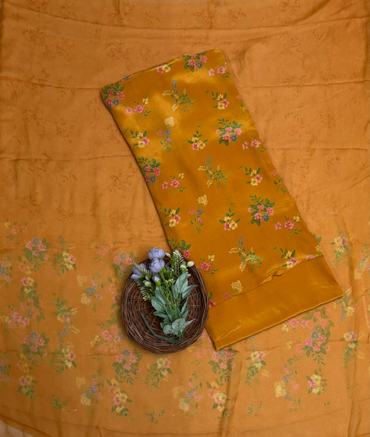 Crepe Mustard Suit Fabric / Phoolon Ka Ghar