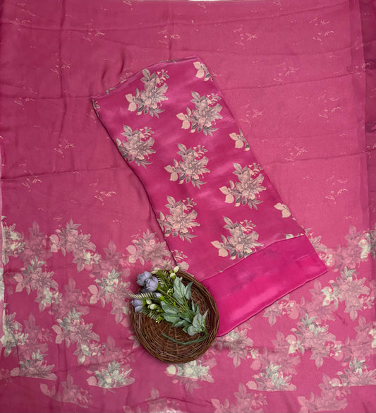 Crepe Dark Pink Suit Fabric / Phoolon Ka Ghar