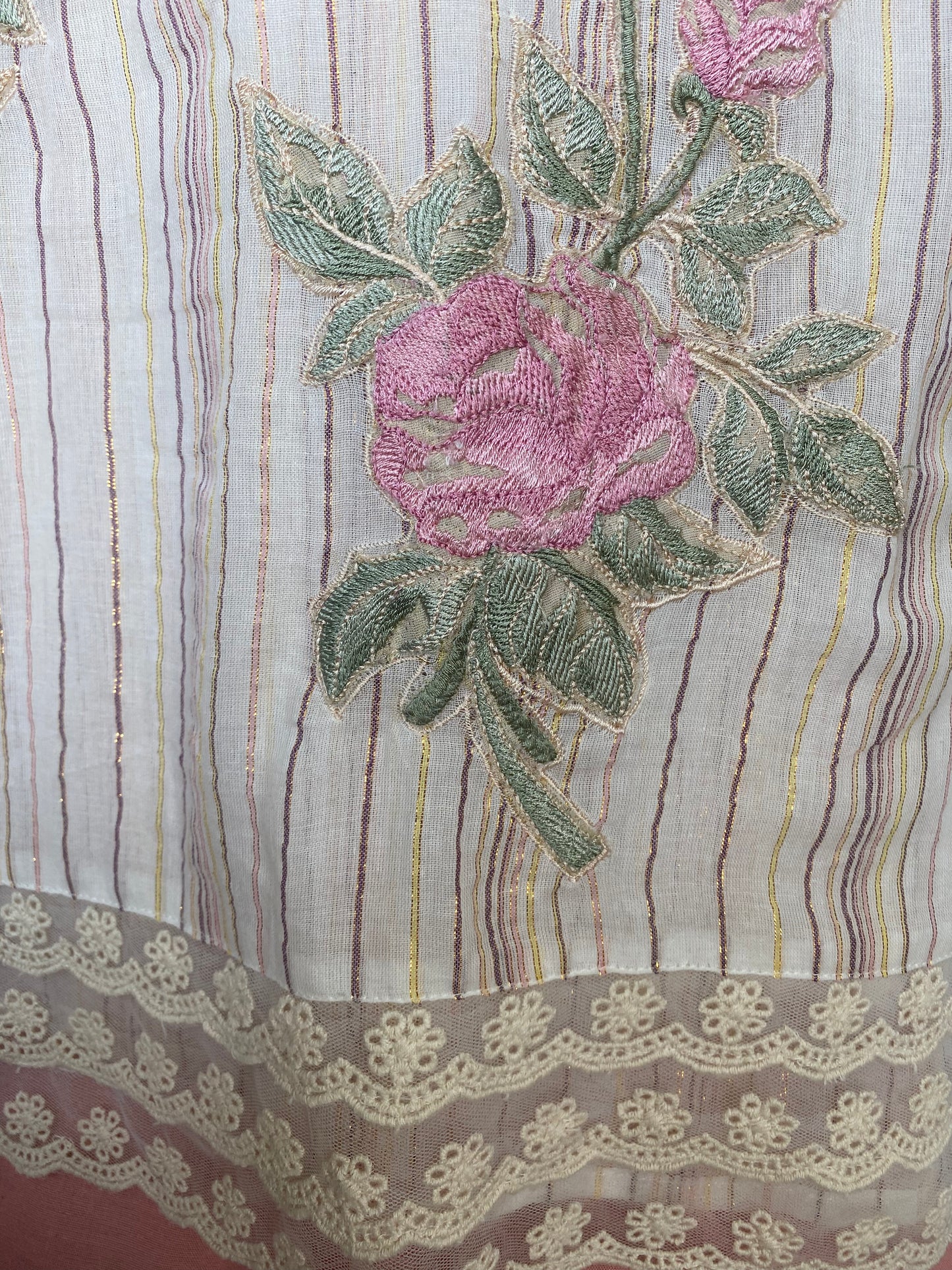 Cotton Cream With Peach Suit Fabric / Lacey Attires