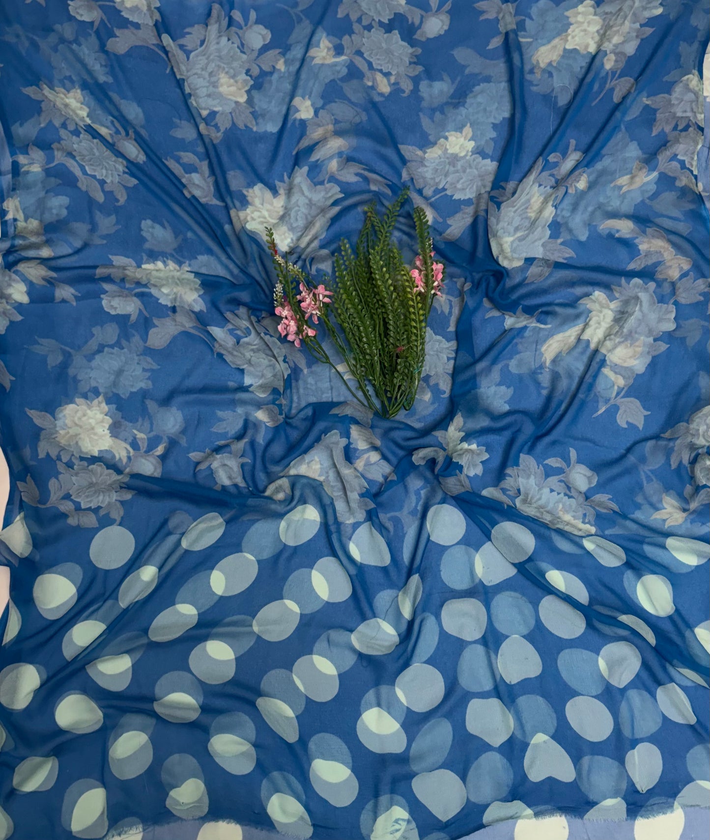 Crepe Polka Blue Suit Fabric/ Polka Story