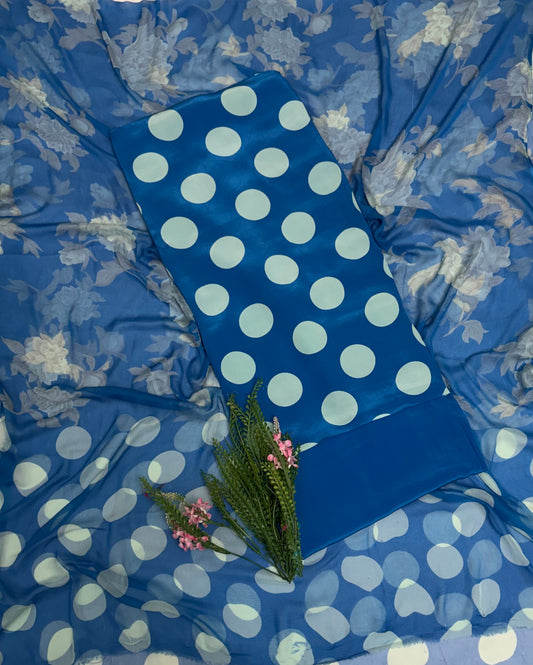Crepe Polka Blue Suit Fabric/ Polka Story