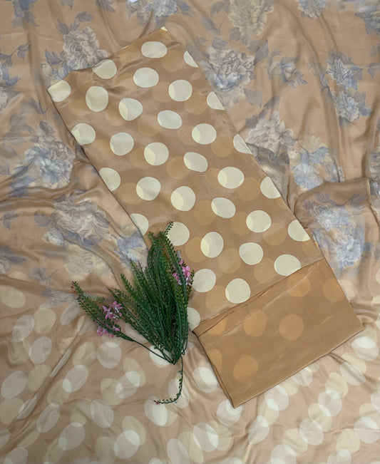 Crepe Polka Skin Beige Suit Fabric/ Polka Story