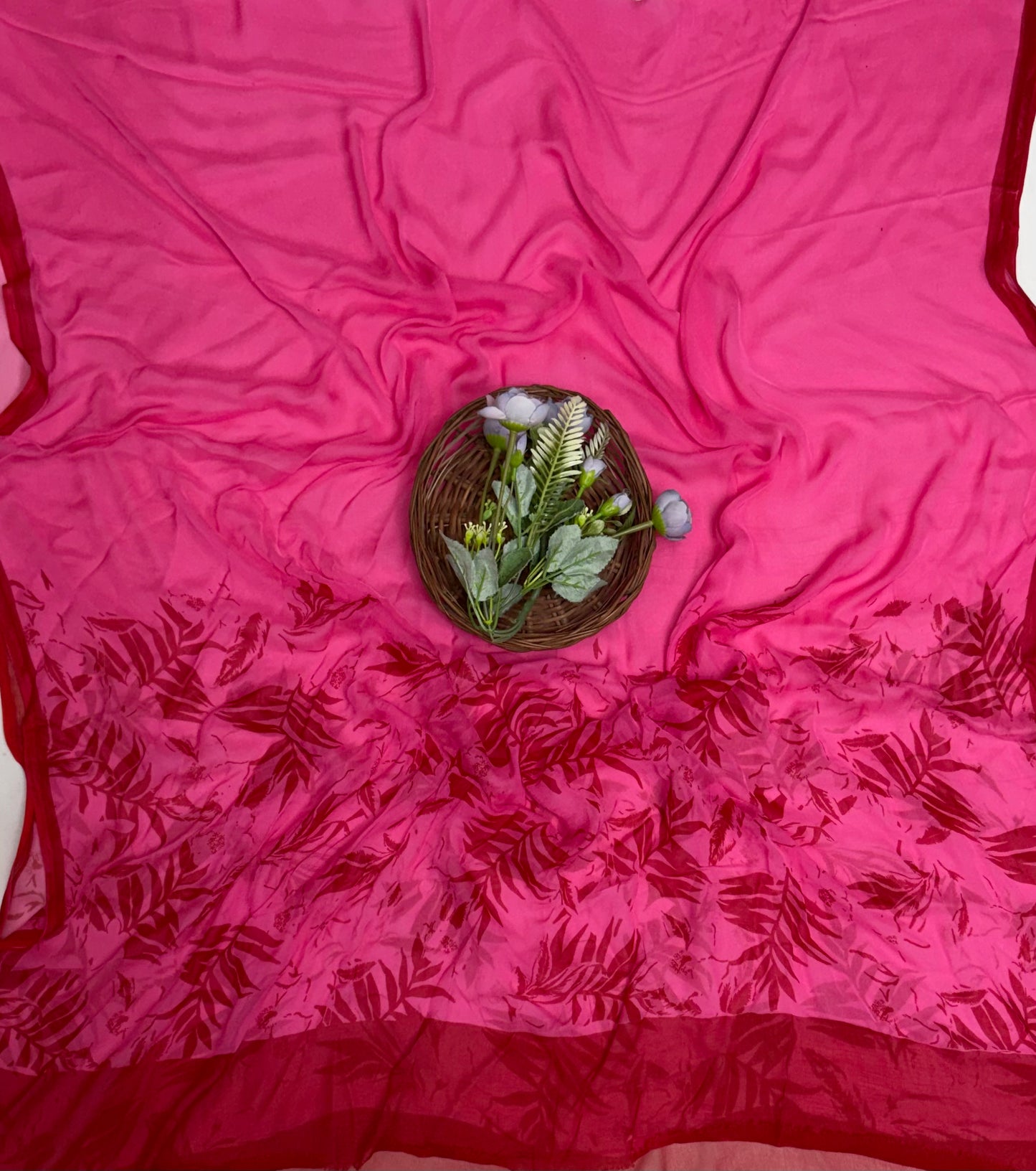 Chiffon Pink with Red Suit Fabric / Phoolon Ka Ghar