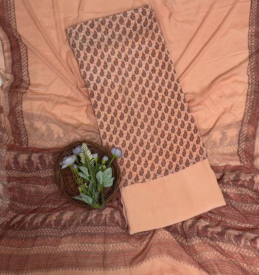 Crepe Peach Suit Fabric / Phoolon Ka Ghar