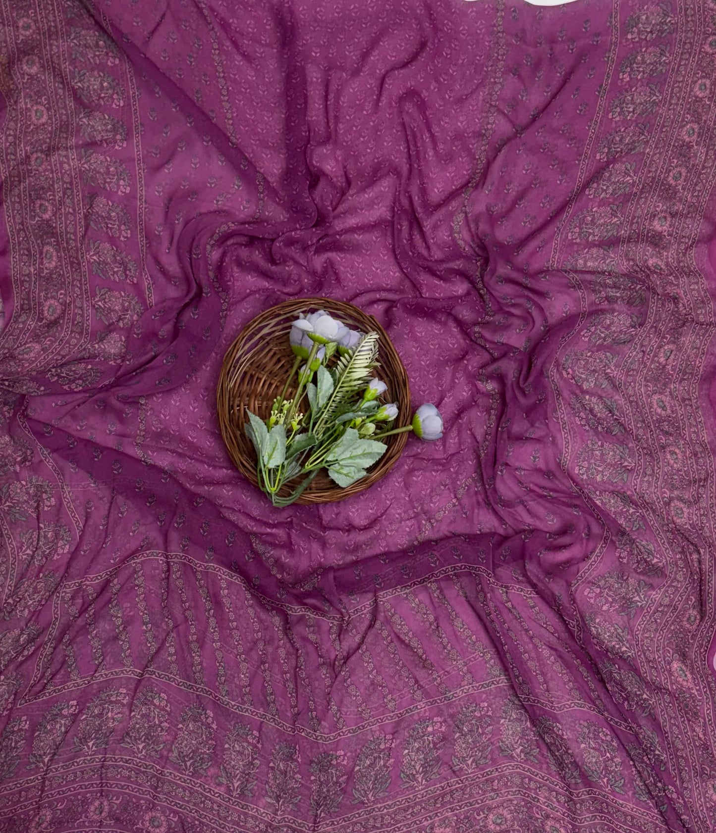 Crepe Wine Suit Fabric / Phoolon Ka Ghar