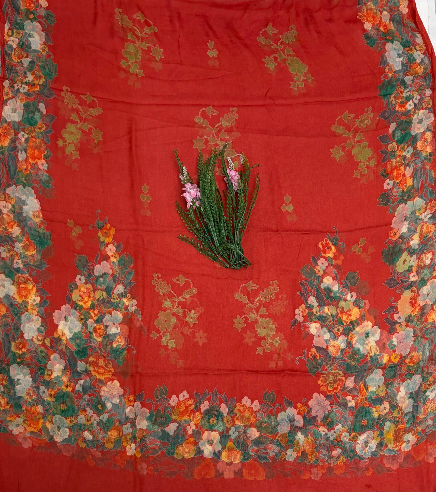 Chiffon Orange Suit Fabric / Phoolon Ka Ghar