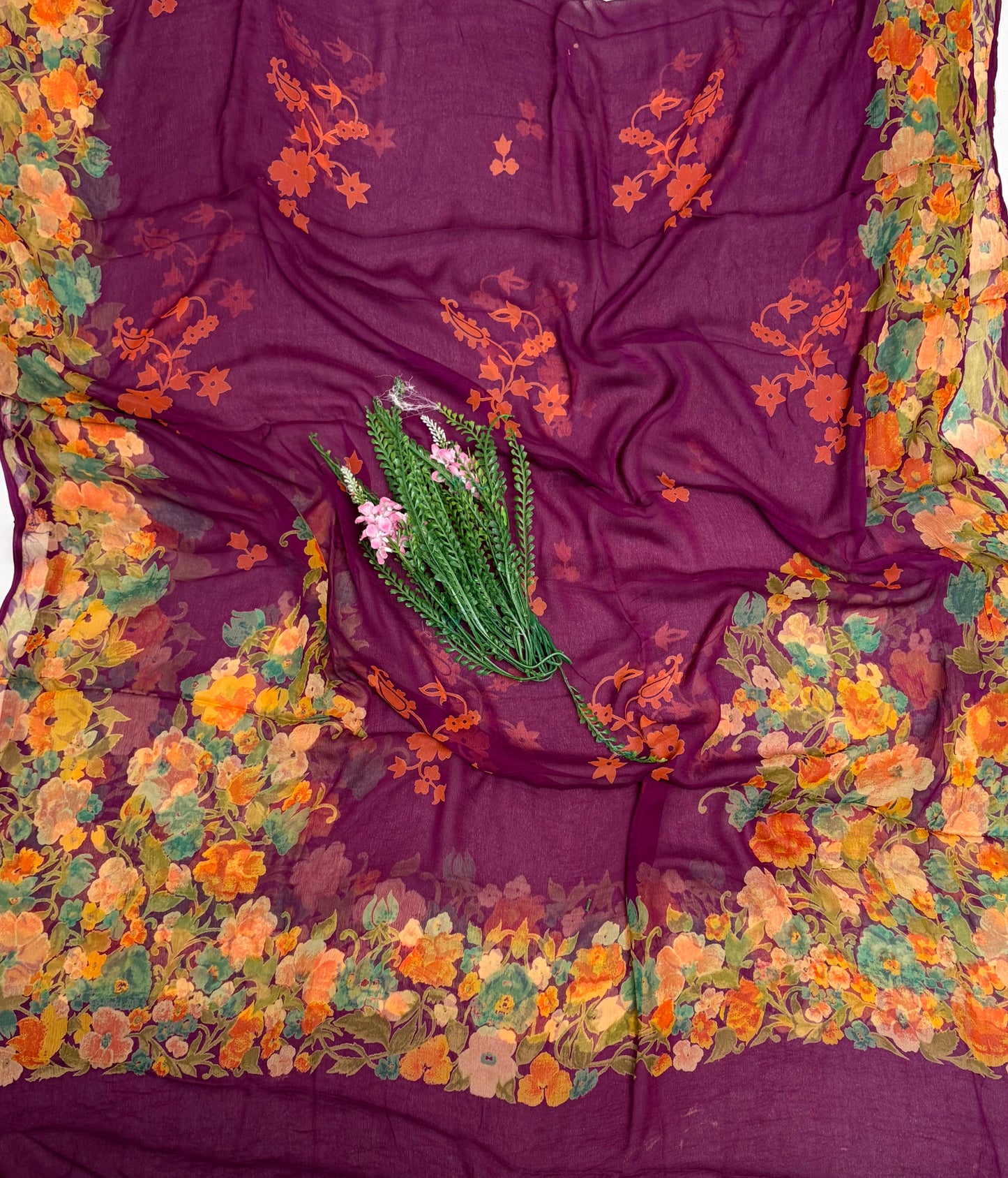 Chiffon Wine Suit Fabric / Phoolon Ka Ghar