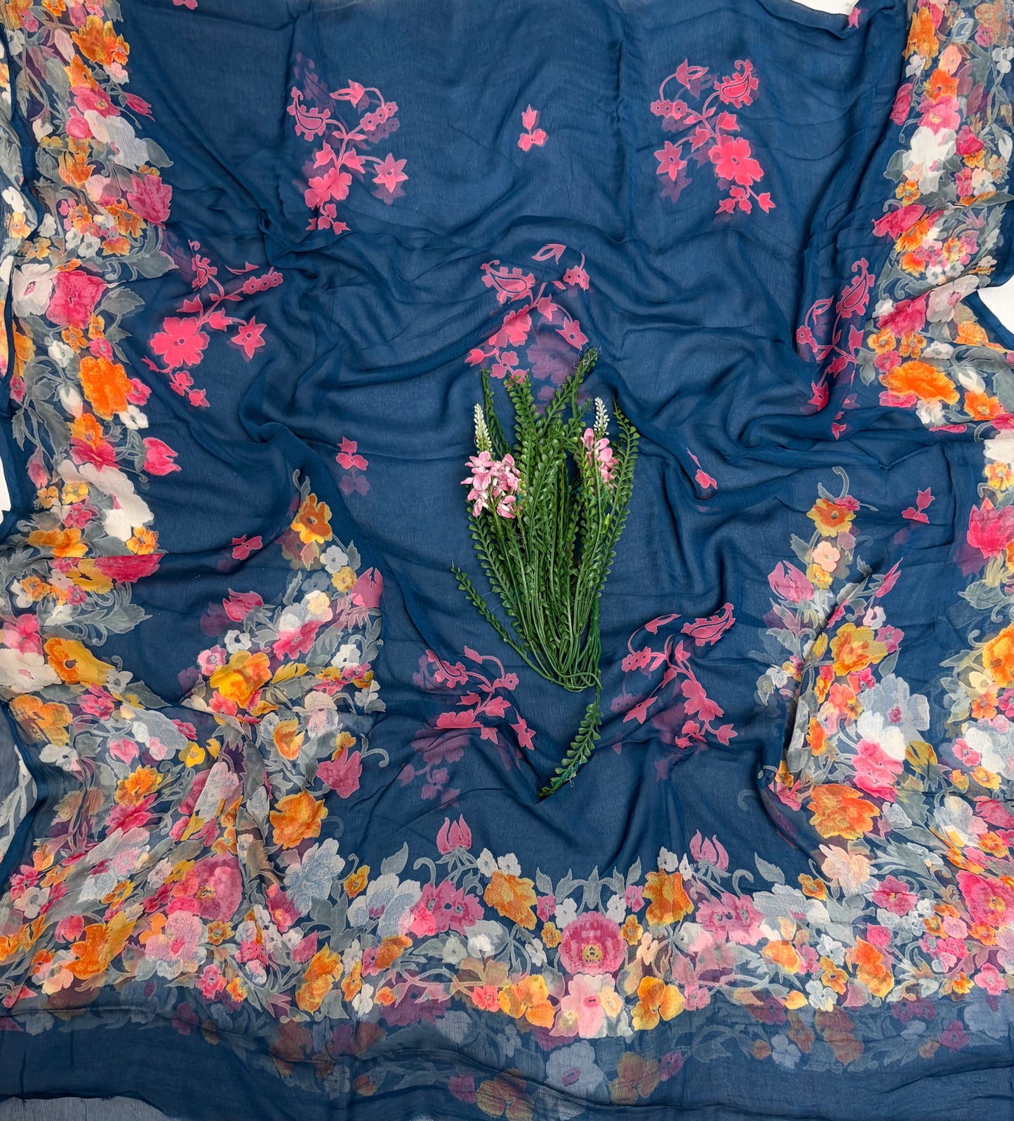 Chiffon Navy Blue Suit Fabric / Phoolon Ka Ghar
