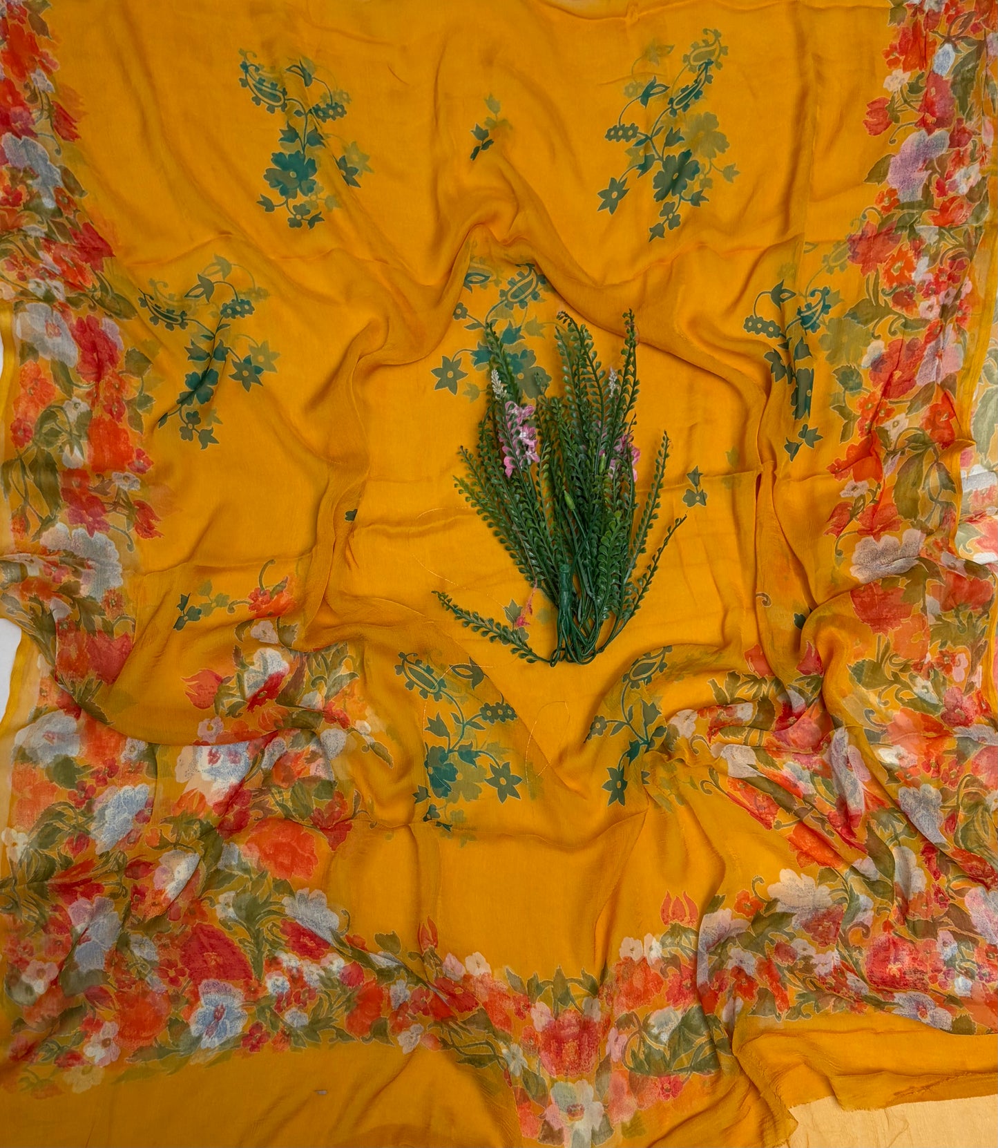 Chiffon Mustard Suit Fabric / Phoolon Ka Ghar