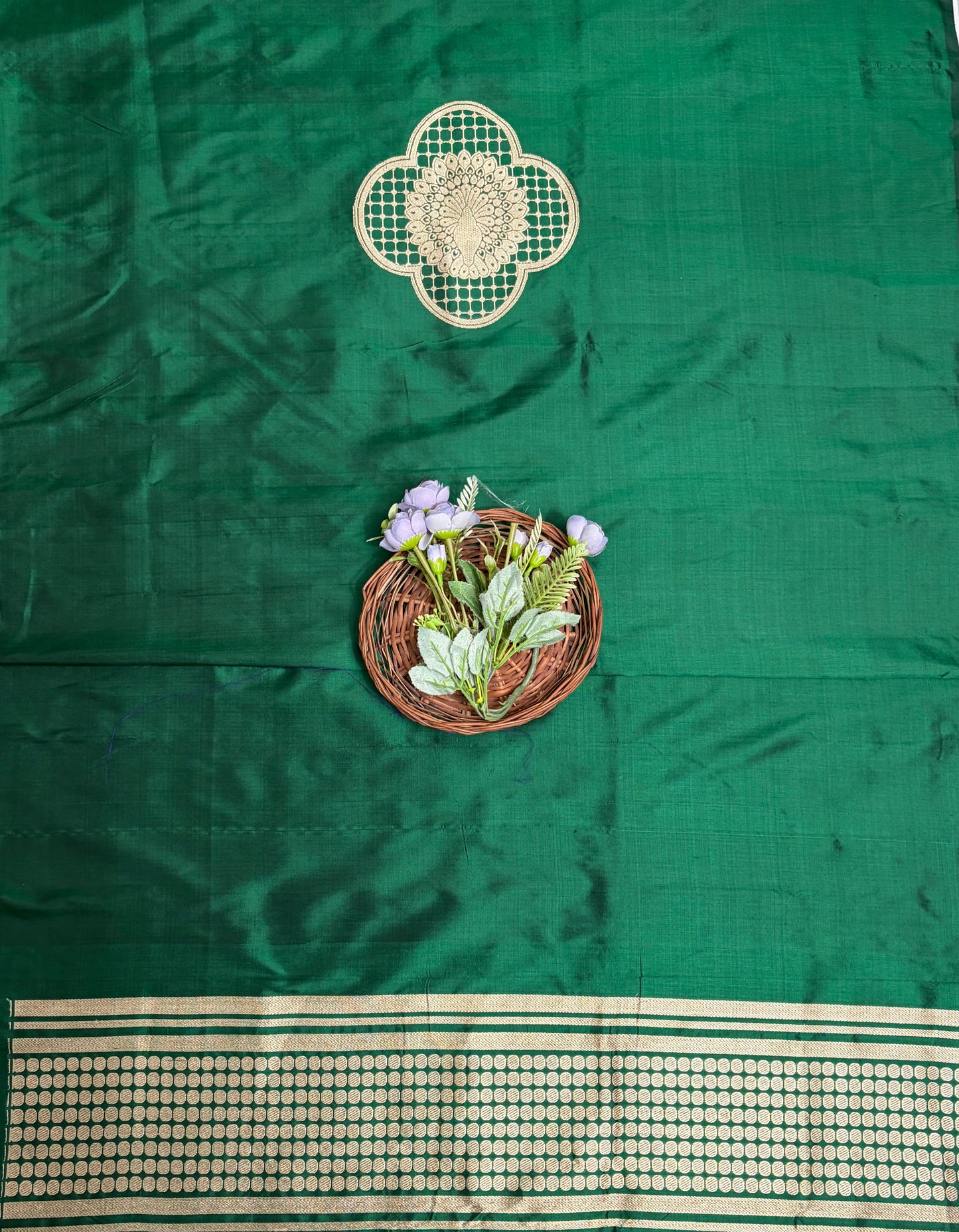 Pure Silk Dark Green Suit Fabric / Banarasi Baithak