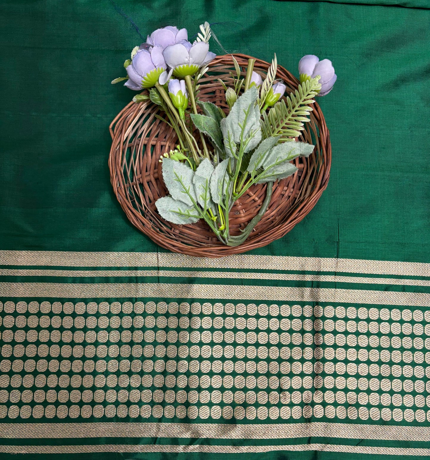 Pure Silk Dark Green Suit Fabric / Banarasi Baithak