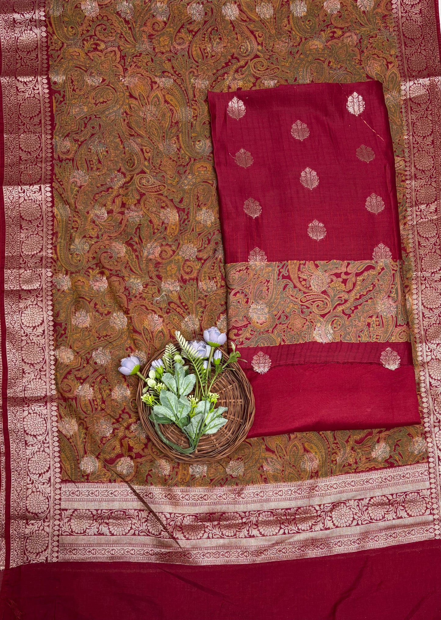 Pure Maheshwari Maroon Suit Fabric / Maheshwari Suits