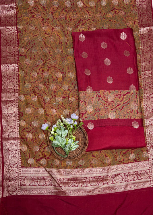 Pure Maheshwari Maroon Suit Fabric / Maheshwari Suits